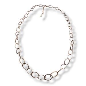 Graziano 1 Strand Old Silver gold Two Tone Long Neckace Crystal 34" Adjustable